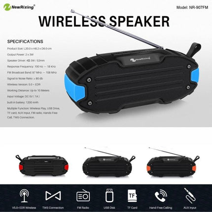 Rixing Compact Bluetooth Speaker For Commute And Home Use compact portable speaker with FM, TWS, aux, micro SD slot