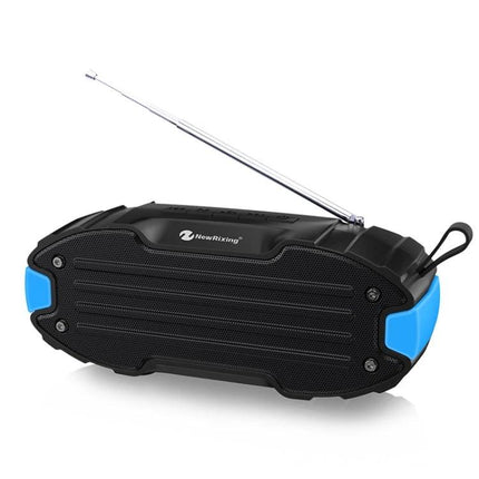 Rixing Compact Bluetooth Speaker For Commute And Home Use portable black-blue speaker with FM antenna, aux, Micro SD and TWS pairing