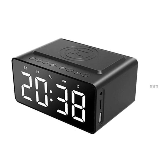 AEC Bluetooth Bedside Speaker Alarm Clock For Travel And Home black digital clock speaker with wireless charging and large LED