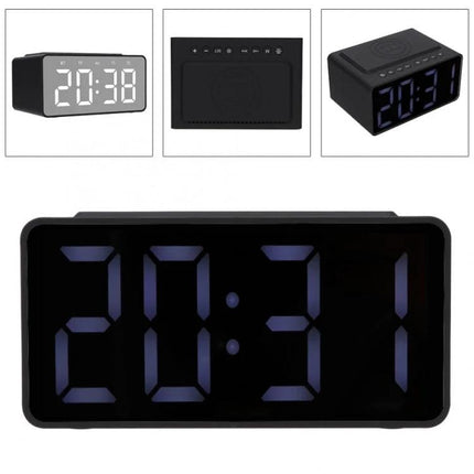 AEC Bluetooth Bedside Speaker Alarm Clock For Travel And Home shown with large LED time display and compact travel speaker features