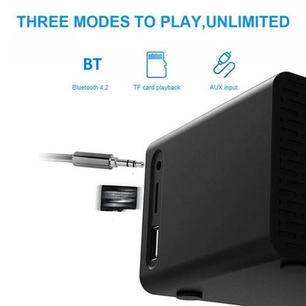 AEC Bluetooth Bedside Speaker Alarm Clock For Travel And Home showing AUX jack TF slot and Bluetooth connectivity icons