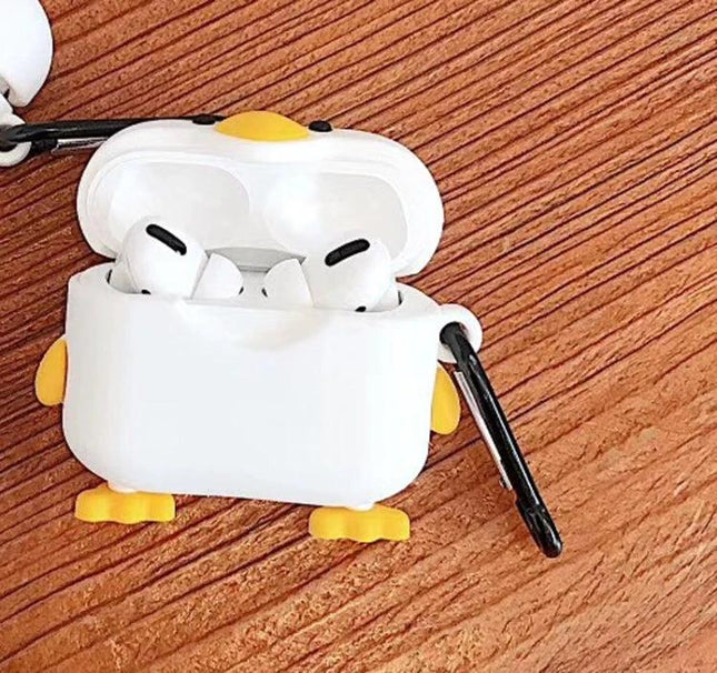 Protective Duck Case for Apple AirPods in Daily Commutes — Cute white duck silicone case protecting AirPods during travel