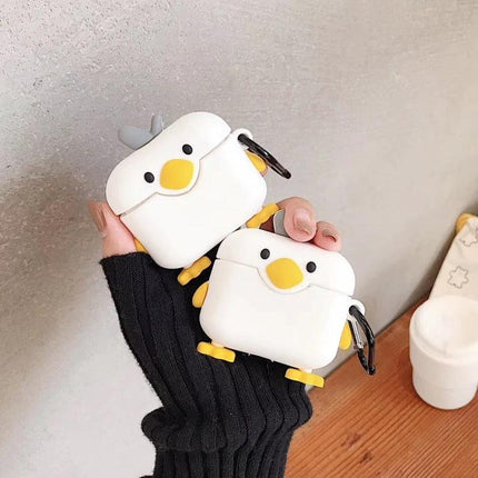 Protective Duck Case for Apple AirPods in Daily Commutes - cute white duck AirPods case clutchable with carabiner, protects from dust and smudges