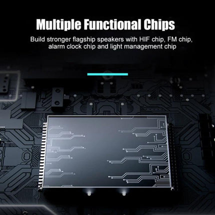 Newrixing Bluetooth Speaker For Home And Handsfree Calls showing circuit board chip design with 360° audio and microphone