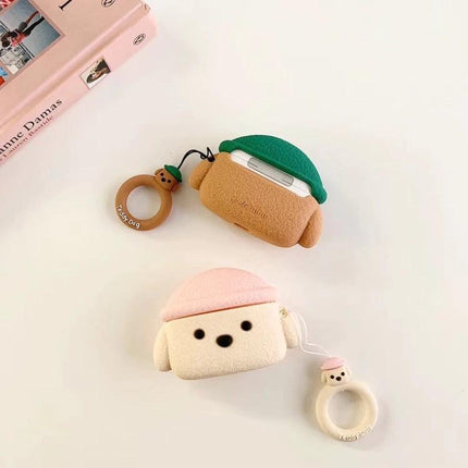 Cute Teddy Dog Protective Case for AirPods Pro Daily Use - plush beige and brown teddy dog AirPods Pro cases with dustproof rings
