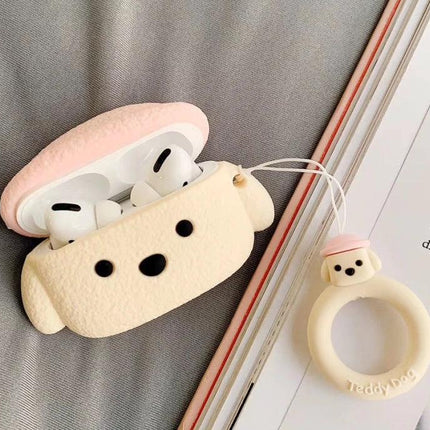 Cute Teddy Dog Protective Case for AirPods Pro Daily Use - beige teddy dog dustproof anti-fouling soft silicone AirPods Pro case with ring