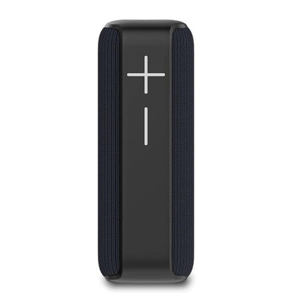 Portable Bluetooth Speaker With Carabiner For Outdoor Use shown front view with large volume controls and fabric sides