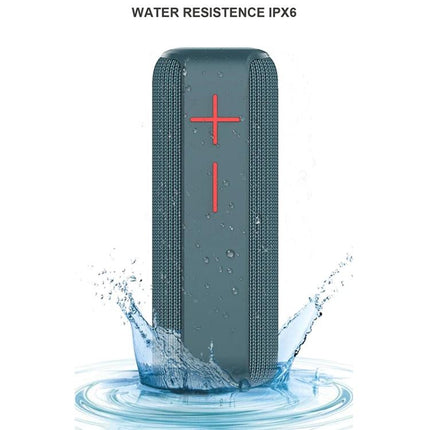 Portable Bluetooth Speaker With Carabiner For Outdoor Use showing water-resistant speaker with carabiner, TF card, FM, splash proof