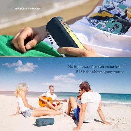 Portable Bluetooth Speaker With Carabiner For Outdoor Use clipped to backpack on beach picnic for music and hands-free calls