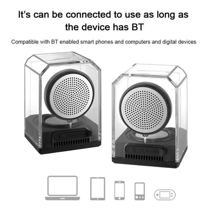 Transparent Portable Bluetooth Speaker With Waterproof Sleeve shown in clear casing with removable sleeve and dual magnetic pairing