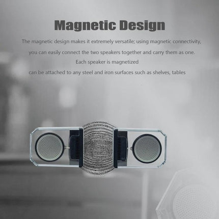 Transparent Portable Bluetooth Speaker With Waterproof Sleeve shown magnetically linked, clear casing and removable waterproof sleeve