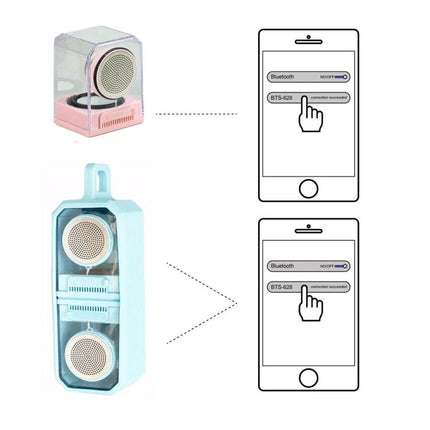 Transparent Portable Bluetooth Speaker With Waterproof Sleeve shown pairing to phone via Bluetooth 5.0 for outdoor and home use