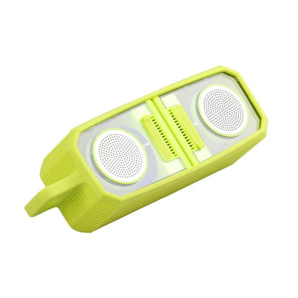 Transparent Portable Bluetooth Speaker With Waterproof Sleeve in lime green clear casing, removable sleeve, dual speakers