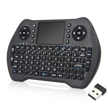 MT10 Fly Air Mouse 2.4GHz Wireless Mini Keyboard with Touchpad black compact QWERTY keyboard and USB dongle for smart TV and HTPC control