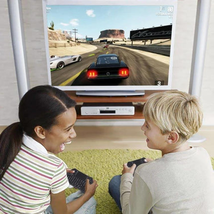 MT10 Fly Air Mouse 2.4GHz Wireless Mini Keyboard with Touchpad used by kids to control racing game on TV