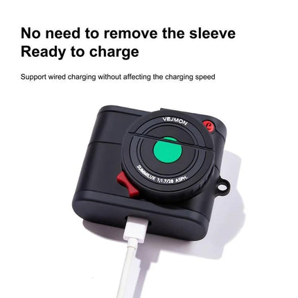 Protective Case for AirPods Pro with Camera Style for Daily Carry shown charging through sleeve, dustproof antifouling camera-design protection