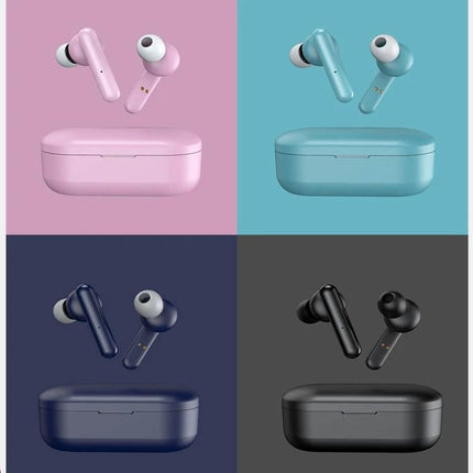 Mini Touch Wireless Earbuds With Charging Case For Commuting showcasing pink teal navy black earbuds with matching charging cases