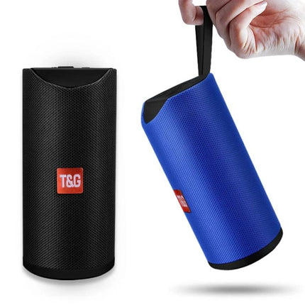 Portable Bluetooth Travel Speaker With FM Radio For Outdoor compact blue and black speaker with carrying strap