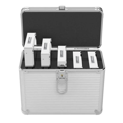 ORICO Aluminum Alloy 3.5-Inch Hard Drive Protection Box open case with multiple 3.5-inch drives in EVA-buffered aluminum storage