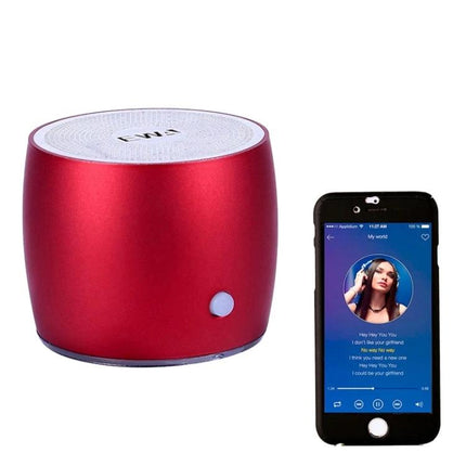 EWA Compact Bluetooth Speaker For Jogging And Travel red portable mini speaker with phone showing music playback