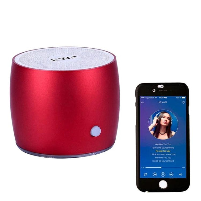 EWA Compact Bluetooth Speaker For Jogging And Travel red portable mini speaker with phone showing music playback