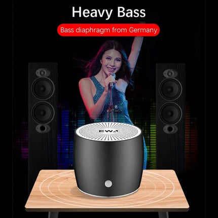 EWA Compact Bluetooth Speaker For Jogging And Travel compact black speaker with singer and heavy bass imagery for outings