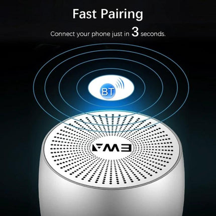 EWA Compact Bluetooth Speaker For Jogging And Travel showing fast pairing Bluetooth icon and speaker top for on‑the‑go use