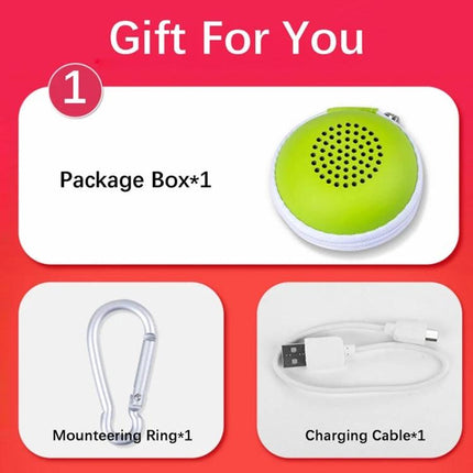 EWA Compact Bluetooth Speaker For Jogging And Travel small lime green portable speaker with carabiner, USB cable and carrying case