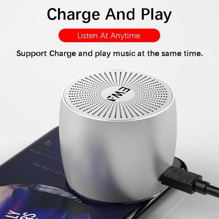 EWA Compact Bluetooth Speaker For Jogging And Travel charging on phone, portable silver mini speaker for jogging and travel