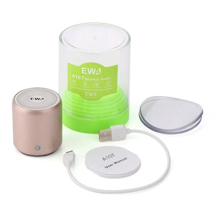 EWA Compact Portable Speaker For Home And Travel Use small cylindrical Bluetooth speaker with USB cable and case