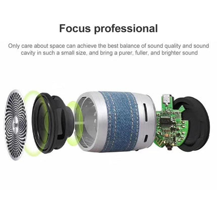 EWA Compact Portable Bluetooth Speaker For Pocket Use showing exploded internal components, driver, housing and circuit board