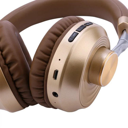 Wireless Headset For Commuting Music And Hands Free Calls gold folding Bluetooth 5.0 with 3.5mm jack and controls