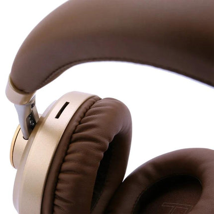 Wireless Headset For Commuting Music And Hands Free Calls brown folding Bluetooth 5.0 headset with soft ear cushions