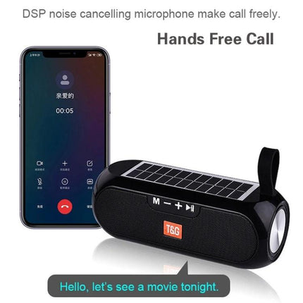 TG Solar Portable Speaker For Outdoor Picnics And Hikes black solar Bluetooth speaker showing phone call hands free