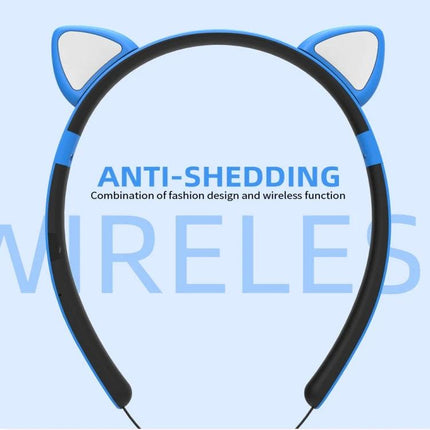 Cat Ear Bluetooth Headset With LED Lights For Commuting And Casual Use blue cat ear wireless headset shown front view