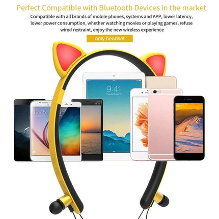 Cat Ear Bluetooth Headset With LED Lights For Commuting And Casual Use yellow cat ear headset with LED lights compatible with phones