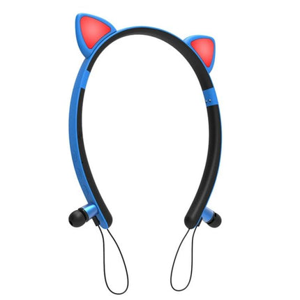 Cat Ear Bluetooth Headset With LED Lights For Commuting And Casual Use lightweight blue wireless headset with glowing cat ears