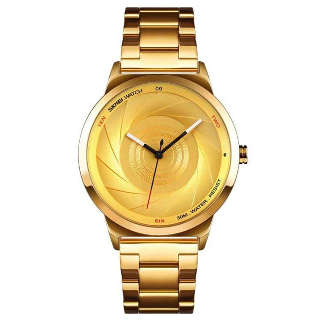 Skmei Gold Waterproof Business Wristwatch for Men — gold stainless steel quartz watch, 30m water resistant, business dress style