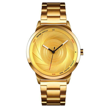 Skmei Gold Waterproof Business Wristwatch for Men - gold stainless steel band, minimalist business watch, 30m water resistant, Japanese quartz movement