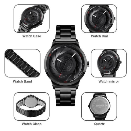 Skmei Gold Waterproof Business Wristwatch for Men black metal business watch with quartz movement and 30m water resistance