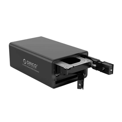 Orico 9528U3 Enclosure for 3.5-Inch External Hard Drives — black USB 3.0 enclosure with 3.5-inch HDD tray open, for desktop and laptop backups