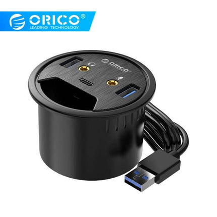 Orico Desktop Multi-Function Hub with USB and Audio Ports - black round desktop hub with USB ports and audio jacks