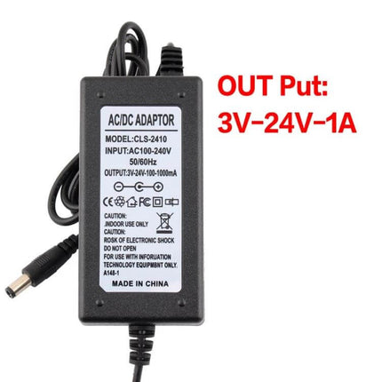 AC To DC Adjustable Power Adapter With Display For Home Charging, compact 3V-24V 1A adjustable DC supply with display for hobby electronics