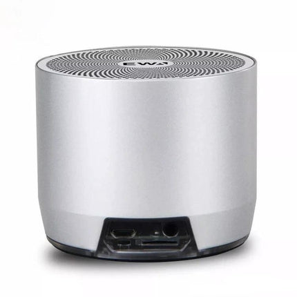 EWA Mini Bluetooth Speaker For Travel, Workouts, Home compact silver speaker with metal mesh and water-resistant housing