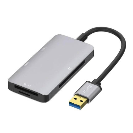 Onten USB Hub with Built-in SD, CF, and TF Card Reader, silver USB 3.0 hub with SD CF TF slots for fast photo and video transfers