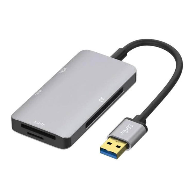 Onten USB Hub with Built-in SD, CF, and TF Card Reader, silver USB 3.0 hub with SD CF TF slots for fast photo and video transfers