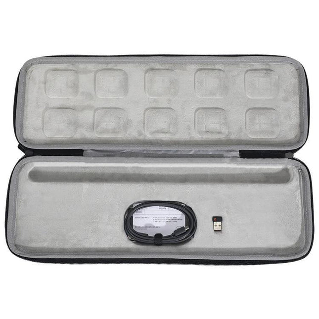 Protective Travel Bag for Logitech MX Keys Advanced Keyboard - custom-molded grey interior case with cable and USB receiver