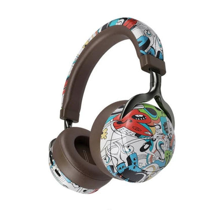 Graffiti On-Ear Wireless Headset With Printed Design showing colorful water-transfer graffiti print and padded earcups