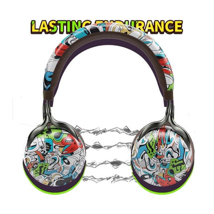 Graffiti On-Ear Wireless Headset With Printed Design showing colorful graffiti print, Bluetooth on-ear headphones