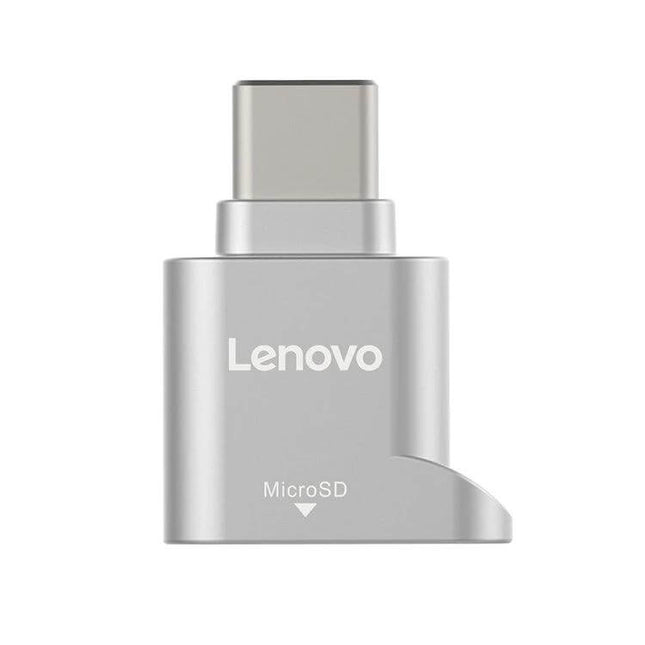 Lenovo D201 Type-C TF Card Reader for Easy File Access compact silver USB-C microSD adapter for laptops and phones